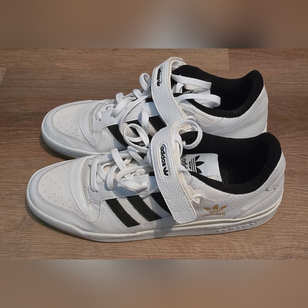 Adidas White Sneakers with Black Stripes Size 14.